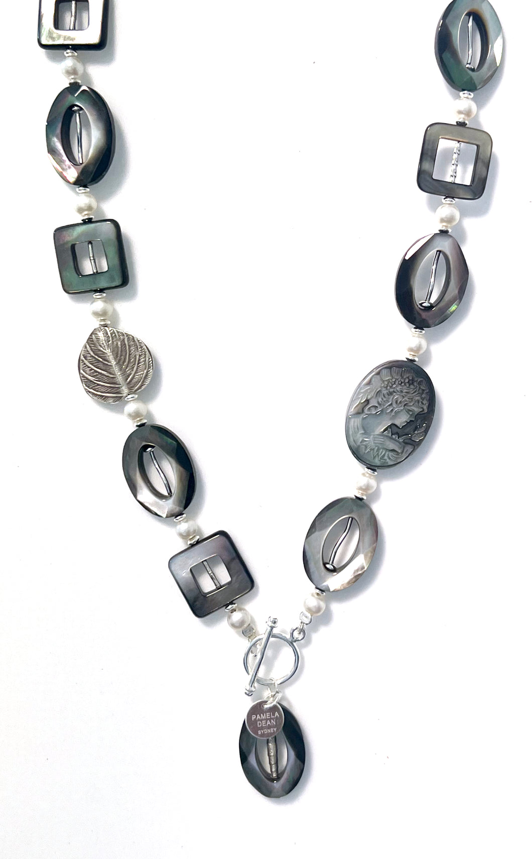 Australian Handmade Grey Necklace with Mother of Pearl Pearls and Sterling Silver