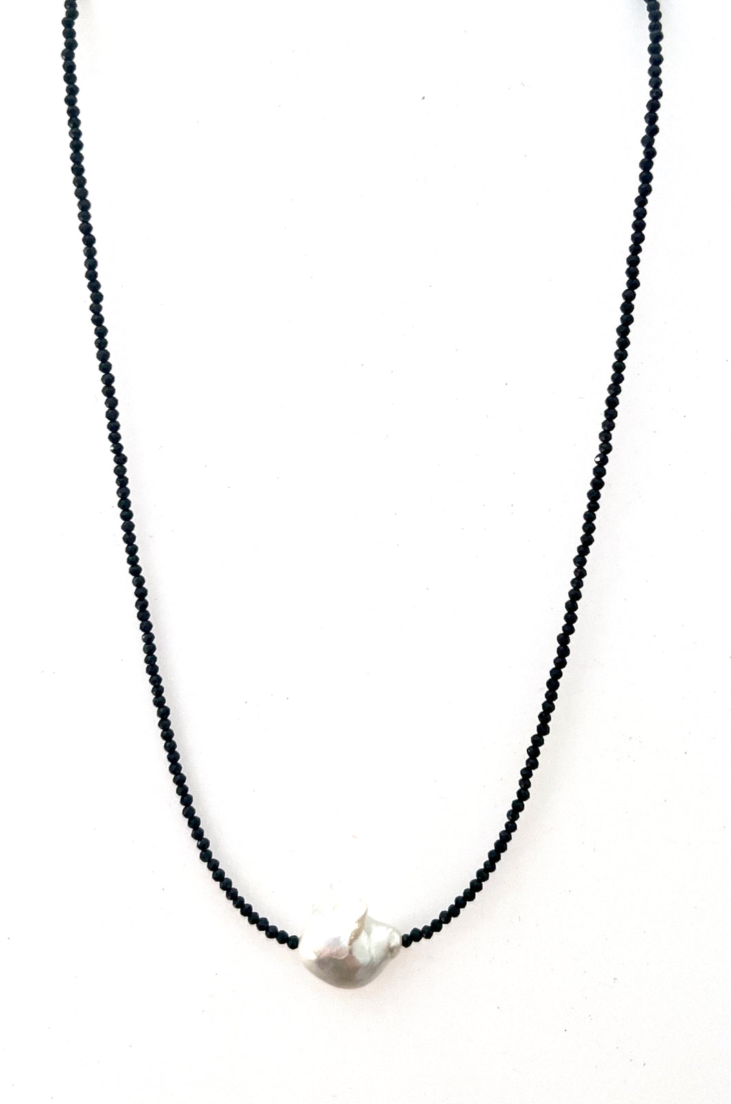 Australian Handmade Black Necklace with Black Spinel and Baroque Pearl