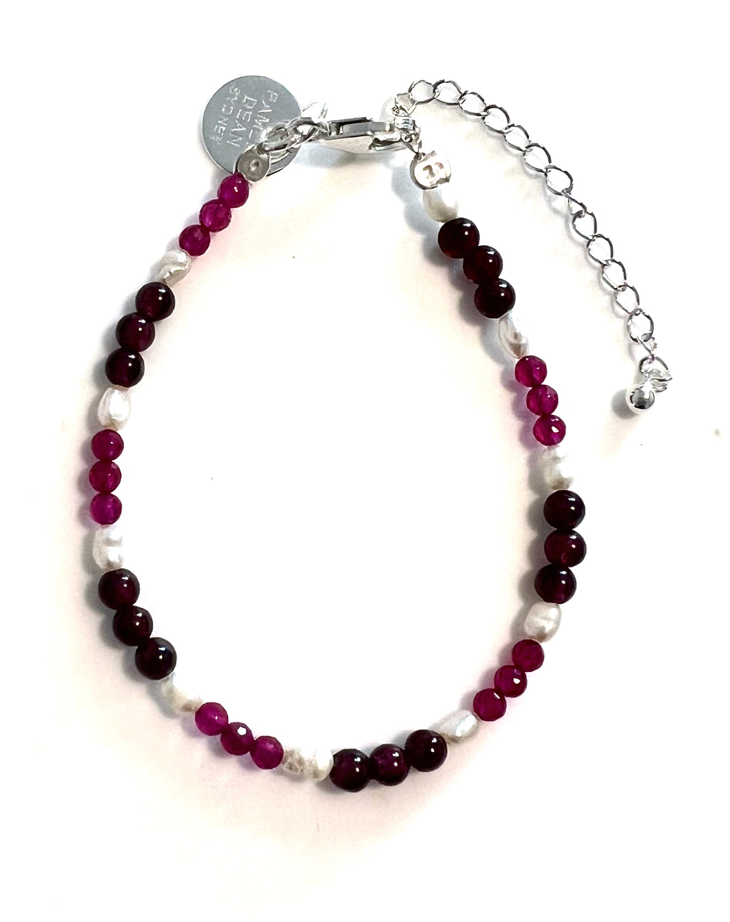 Australian Handmade Pink Bracelet with Ruby Garnet Pearls and Sterling Silver