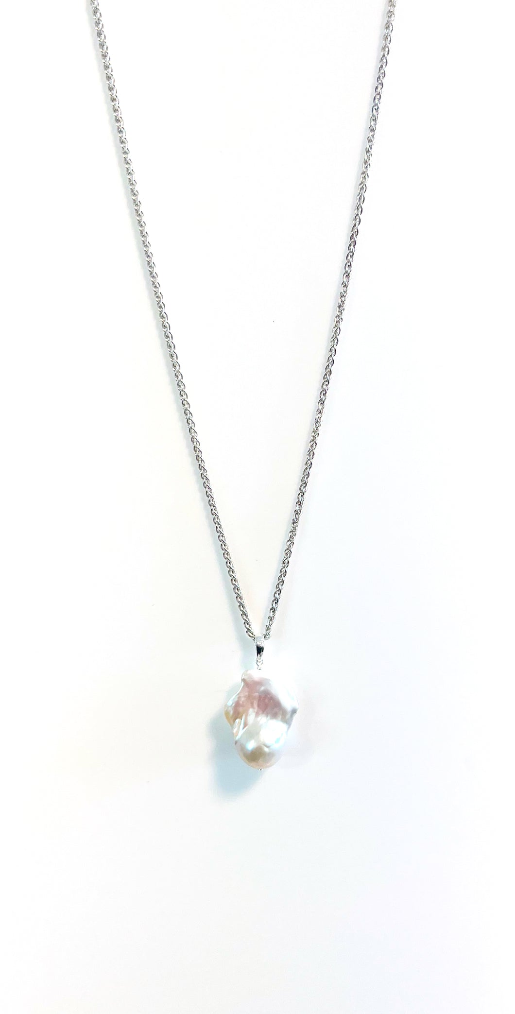 Australian Handmade White Baroque Pearl Necklace on a Sterling Silver Chain