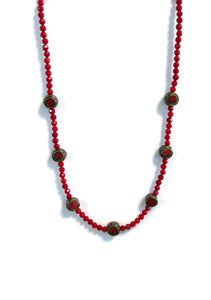 Australian Handmade Facetted Red Coral Necklace with Nepalese Beads and Sterling Silver