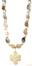 Load image into Gallery viewer, Australian Handmade White Necklace with Moss Agate Jade Pendant Pearls and Sterling Silver
