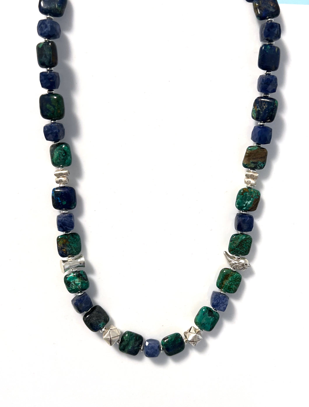Australian Handmade Blue Necklace with Azurite with Malachite Lapis Lazuli and Sterling Silver