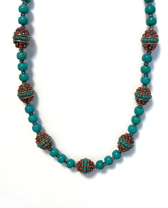 Australian Handmade Turquoise Colour Necklace with Howlite Nepalese Beads and Sterling Silver