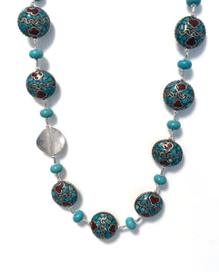 Australian Handmade Turquoise Colour Necklace with Nepalese Beads and Sterling Silver