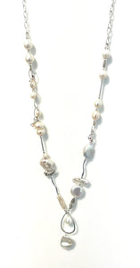 Australian Handmade White Baroque Variegated Pearl and Sterling Silver Necklace