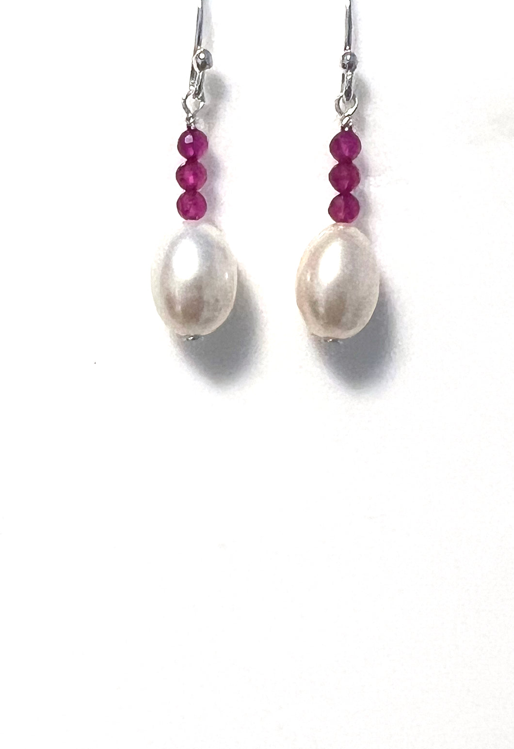 Freshwater Teardrop Pearl Indian Ruby and Sterling Silver Earrings