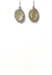 Yellow Oval Earrings with Gold Quartz set in Sterling Silver