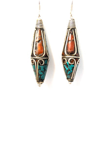 Nepalese Bead Earrings Turquoise and Sterling Silver