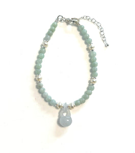 Green Bracelet with Burma Jade Pearls and Burma Jade Charm