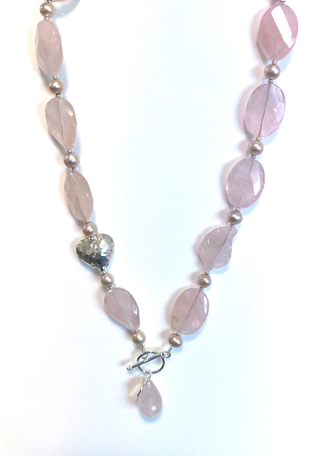 Australian Handmade Pink Necklace with Rose Quartz Natural Pink Pearls and Sterling Silver