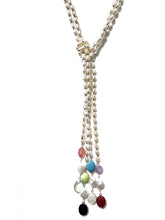 Load image into Gallery viewer, Australian Handmade 2 Strand Rice Pearl Necklace with Multicolour Gemstones and Button Pearls
