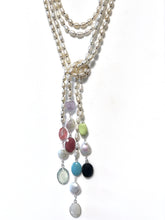 Load image into Gallery viewer, Australian Handmade 2 Strand Rice Pearl Necklace with Multicolour Gemstones and Button Pearls
