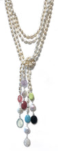 Load image into Gallery viewer, Australian Handmade 2 Strand Rice Pearl Necklace with Multicolour Gemstones and Button Pearls
