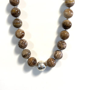 Australian Handmade Brown Necklace with Wood Opalite and Sterling Silver Centrepiece