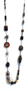 Australian Handmade Brown Necklace with Smoky Quartz Jade Jasper Bronzite Tibetan Bead Agate and Sterling Silver