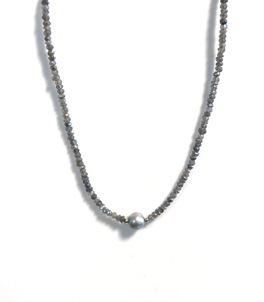 Australian Handmade Grey necklace with Labradorite and Silver Grey Pearl