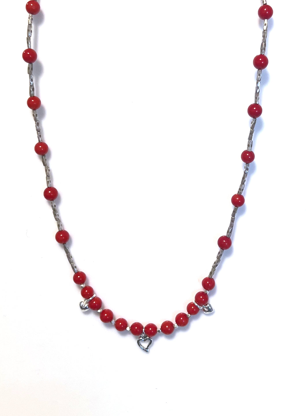 Australian Handmade Red Necklace with Coral and Sterling Silver