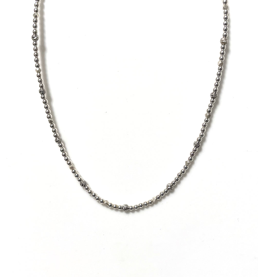 Sterling Silver Necklace with Different Shape Silver Beads