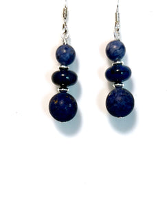 Blue Earrings with Matt and Polished Dumortierite and Sterling Silver