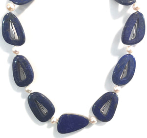 Australian Handmade Blue Necklace with Lapis Lazuli Pearls and Sterling Silver