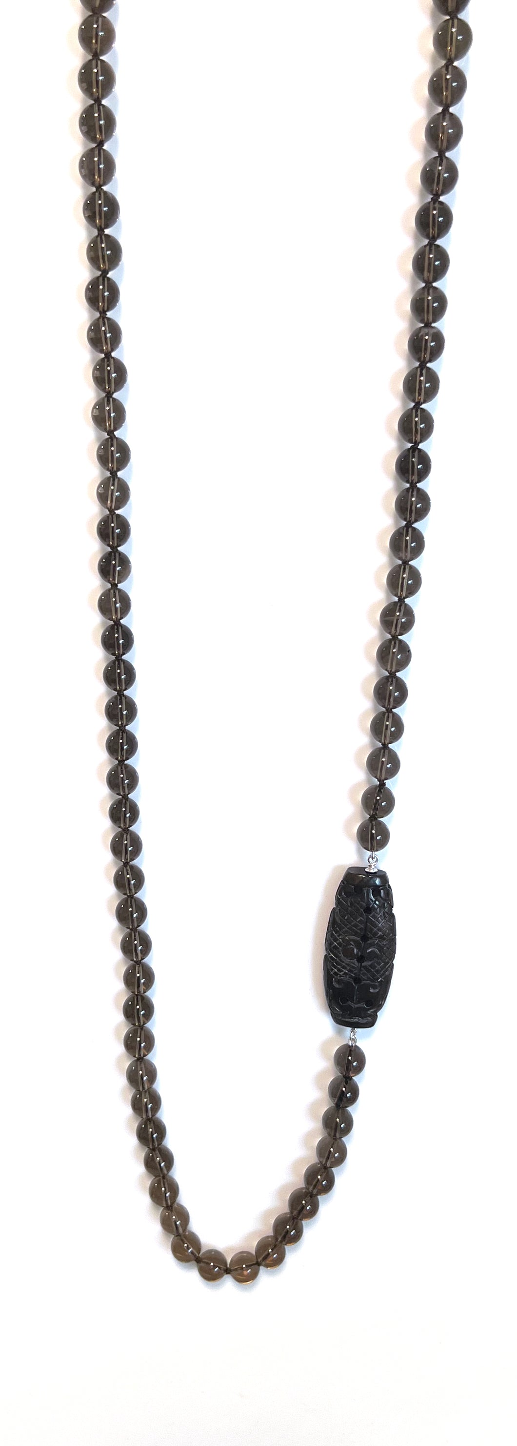 Australian Handmade Brown Necklace with Smoky Quartz and Carved Jade