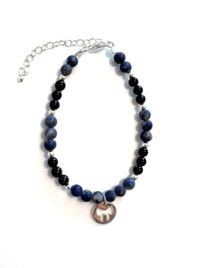 Blue Bracelet with Dumortierite Blue Goldstone and Sterling Silver