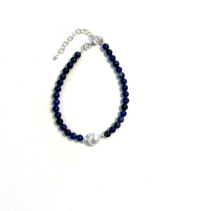 Blue Lapis Lazuli Bracelet Pearl and Sterling Silver