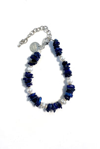 Blue Lapis Lazuli Bracelet with Pearls and Sterling Silver
