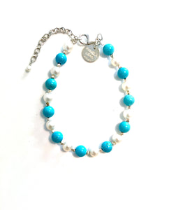 Turquoise Colour Bracelet with Howlite Pearls and Sterling Silver