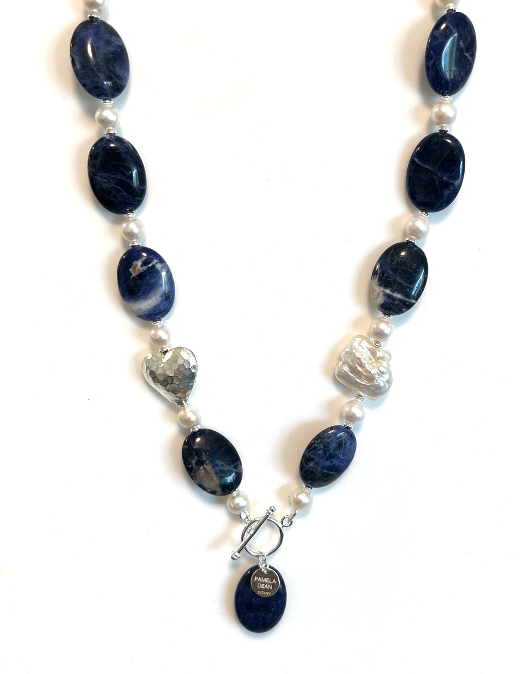 Australian Handmade Blue Necklace with Dumortierite Baroque and Freshwater Pearls and Sterling Silver