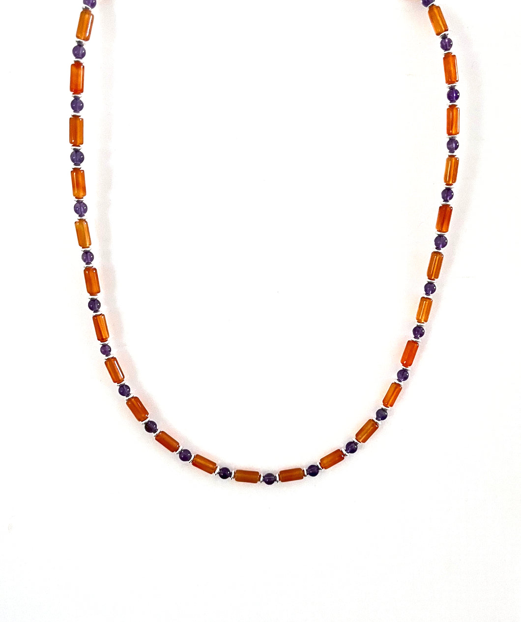 Australian Handmade Orange Necklace with Agate Amethyst and Sterling Silver