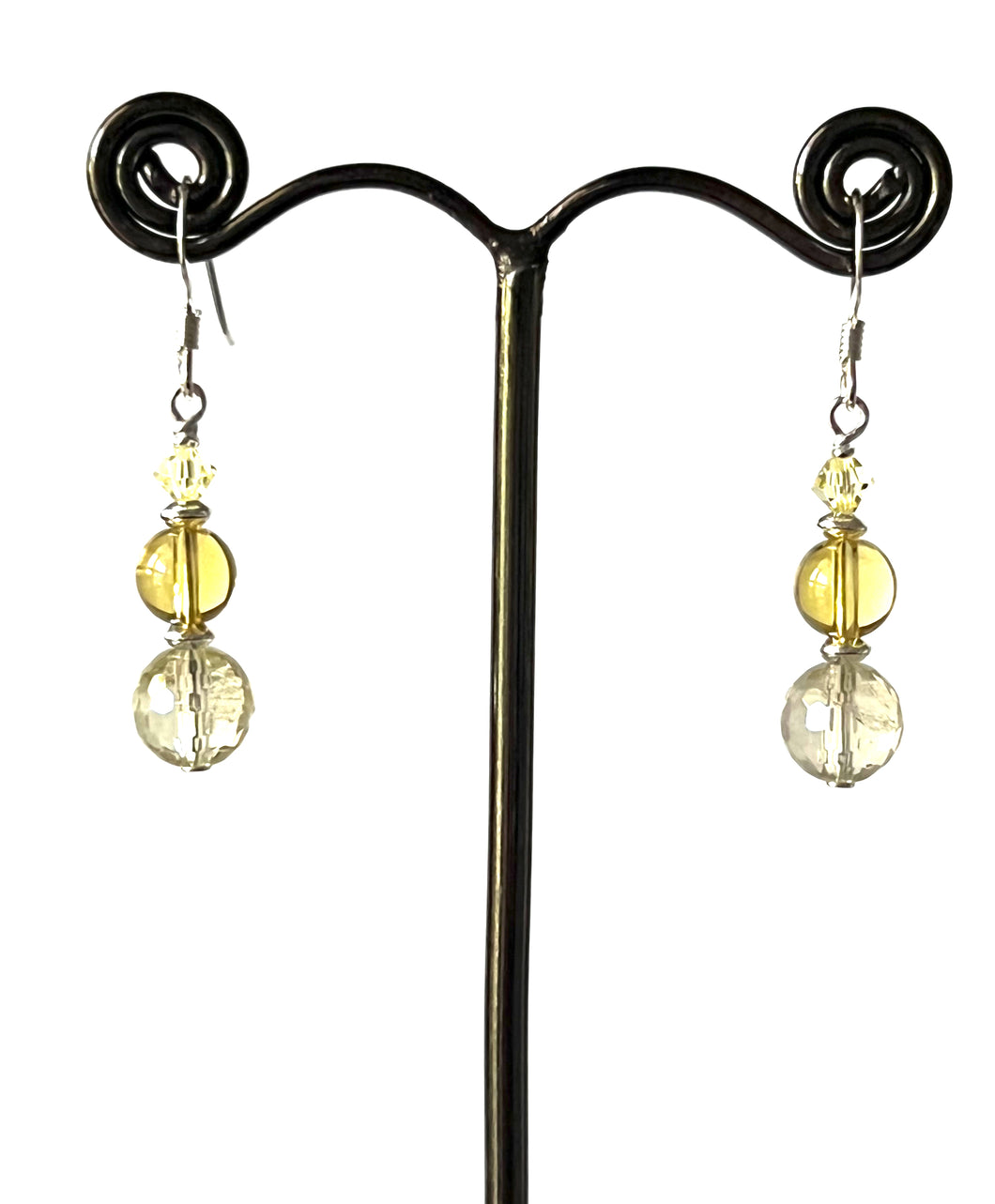 Yellow Citrine Earrings with Swarovski Crystal and Sterling Silver