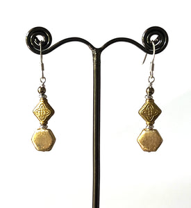 Gold Plated Sterling Silver Earrings with Brass and Pyrite