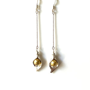 Gold Plated Sterling Silver Earrings on Long Silver Chain