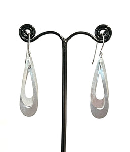 Earrings with Double Teardrop Brushed Sterling Silver