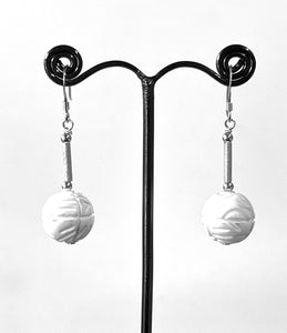 White Earrings with Carved Shell and Sterling Silver
