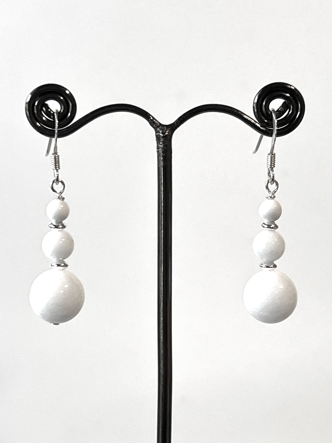 White Earrings with White Jasper and Jade and Sterling Silver