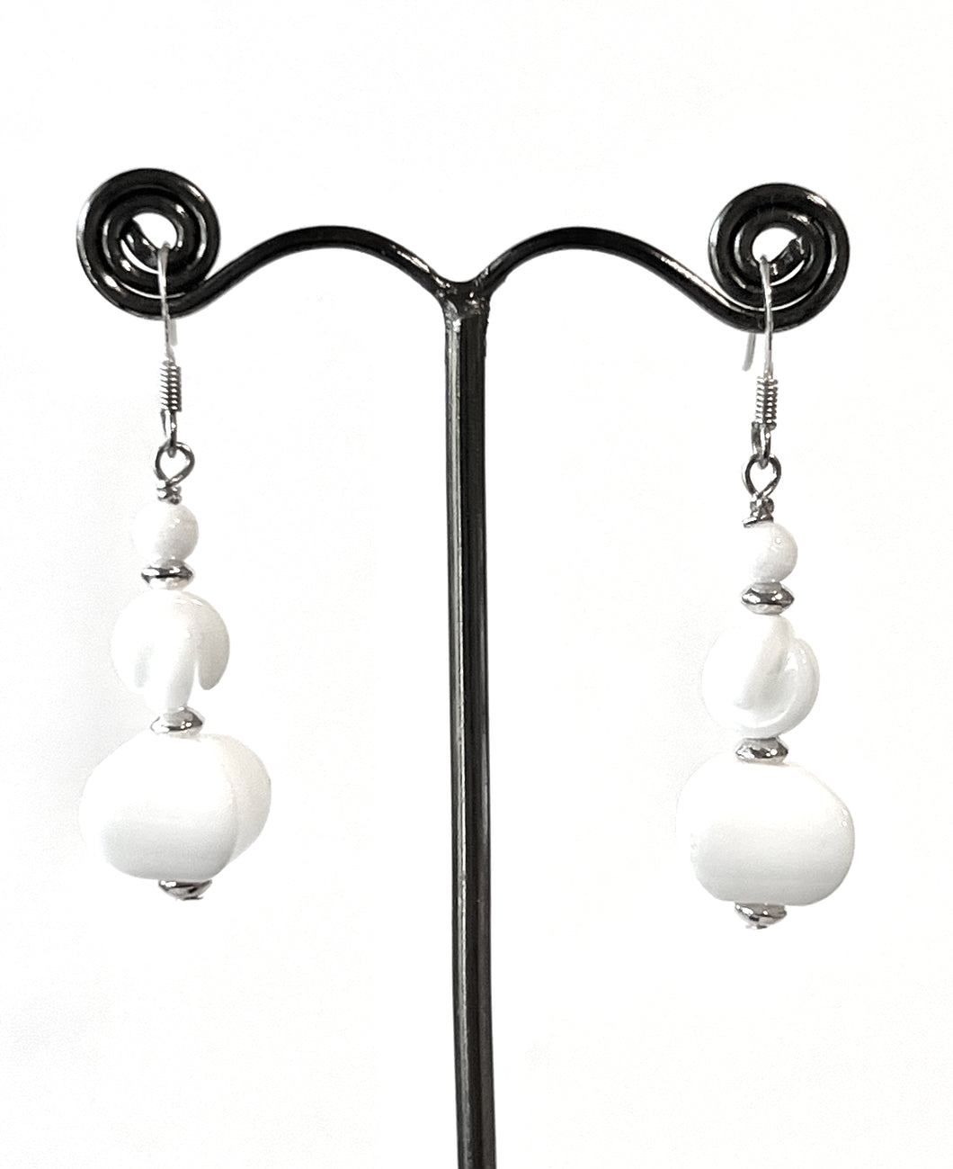 White Earrings with White Agate and Sterling Silver