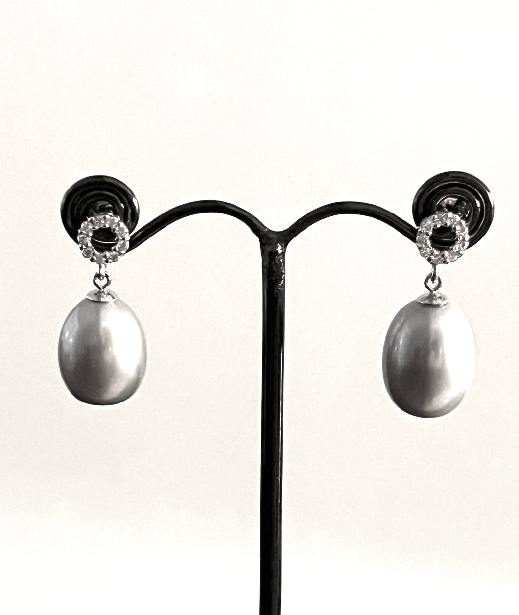 Freshwater Grey Stud Pearl Earrings with Cubic Zirconia