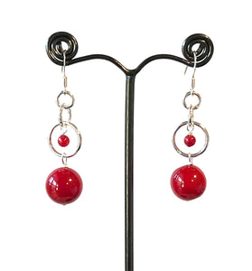 Red Earrings with Coral and Sterling Silver