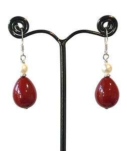 Red Earrings with Pearl and Sterling Silver