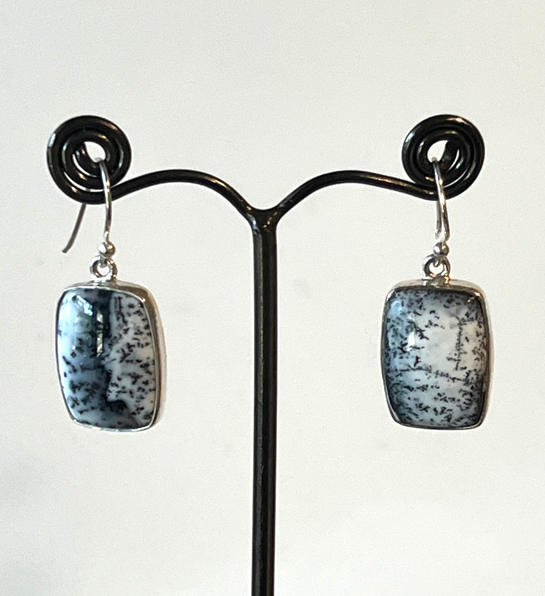 Black Earrings with Dendritic Agate set in Sterling Silver