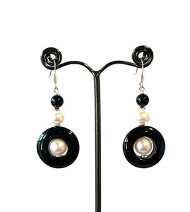 Black Earrings with Onyx Pearl and Sterling Silver