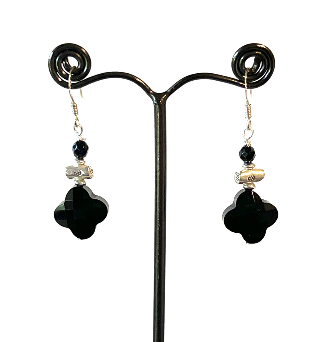 Black Earrings with Facetted Onyx and Sterling Silver