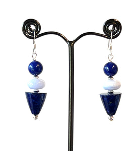 Blue Earrings with Lapis Lazuli Blue Lace Agate and Sterling Silver