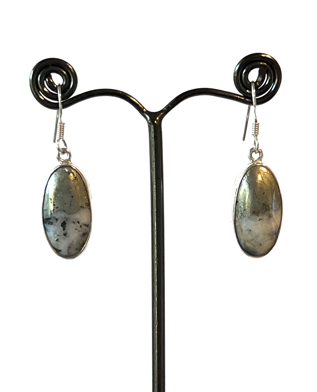 Brown Earrings with Pyrite in Quartz Set in Sterling Silver