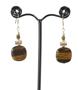 Brown Earrings with Tigers Eye Pearl and Sterling Silver