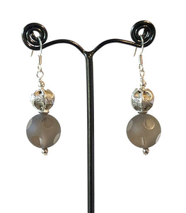 Brown Earrings with Matt and Polished Smoky Quartz and Sterling Silver