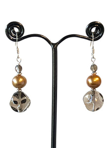Brown Earrings with Smoky Quartz Pearl and Sterling Silver